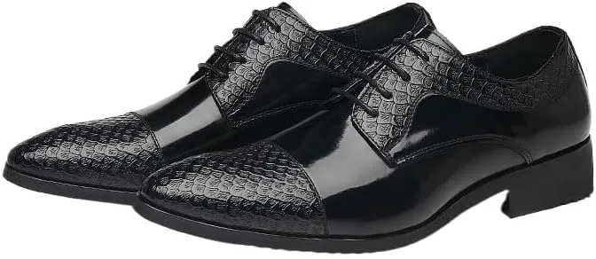 Oxford Formal Shoes for Men Lace Up Pointed Toe Patchwork Cap Toe Derby Shoes Slip Resistant Anti-Slip Non Slip Rubber Sole Low Top Prom