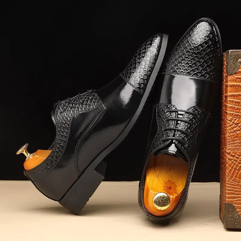 Oxford Formal Shoes for Men Lace Up Pointed Toe Patchwork Cap Toe Derby Shoes Slip Resistant Anti-Slip Non Slip Rubber Sole Low Top Prom