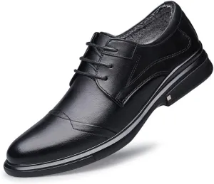 Oxford Shoes for Men Lace Up Solid Color Leather Cap Toe Derby Shoes Anti-Slip Low Top Block Heel Prom