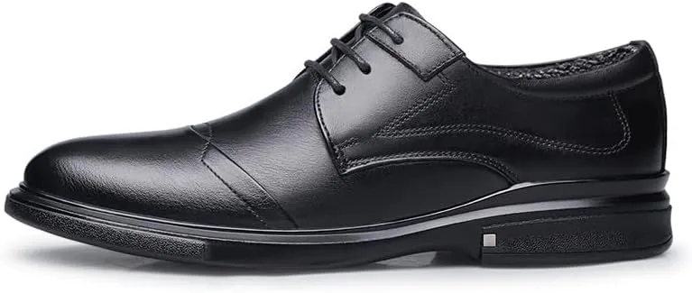 Oxford Shoes for Men Lace Up Solid Color Leather Cap Toe Derby Shoes Anti-Slip Low Top Block Heel Prom