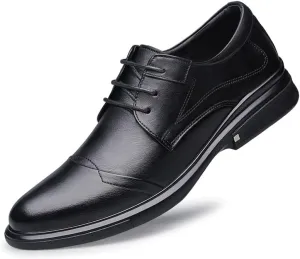 Oxford Shoes for Men Lace Up Solid Color Leather Cap Toe Derby Shoes Anti-Slip Low Top Block Heel Prom