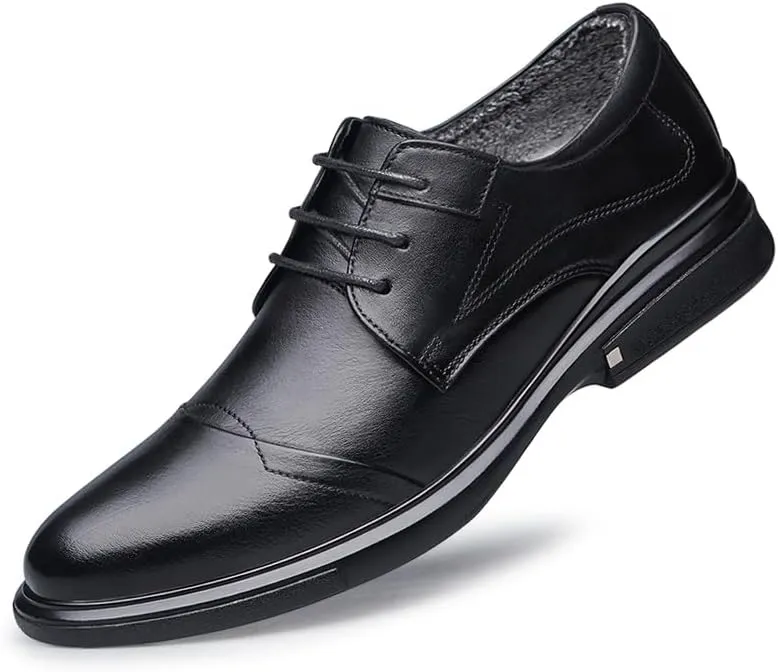 Oxford Shoes for Men Lace Up Solid Color Leather Cap Toe Derby Shoes Anti-Slip Low Top Block Heel Prom