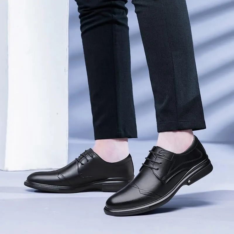 Oxford Shoes for Men Lace Up Solid Color Leather Cap Toe Derby Shoes Anti-Slip Low Top Block Heel Prom