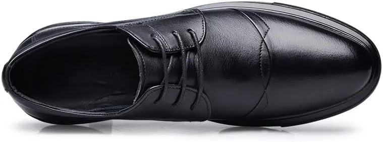 Oxford Shoes for Men Lace Up Solid Color Leather Cap Toe Derby Shoes Anti-Slip Low Top Block Heel Prom