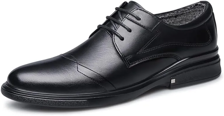 Oxford Shoes for Men Lace Up Solid Color Leather Cap Toe Derby Shoes Anti-Slip Low Top Block Heel Prom