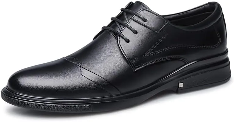 Oxford Shoes for Men Lace Up Solid Color Leather Cap Toe Derby Shoes Anti-Slip Low Top Block Heel Prom