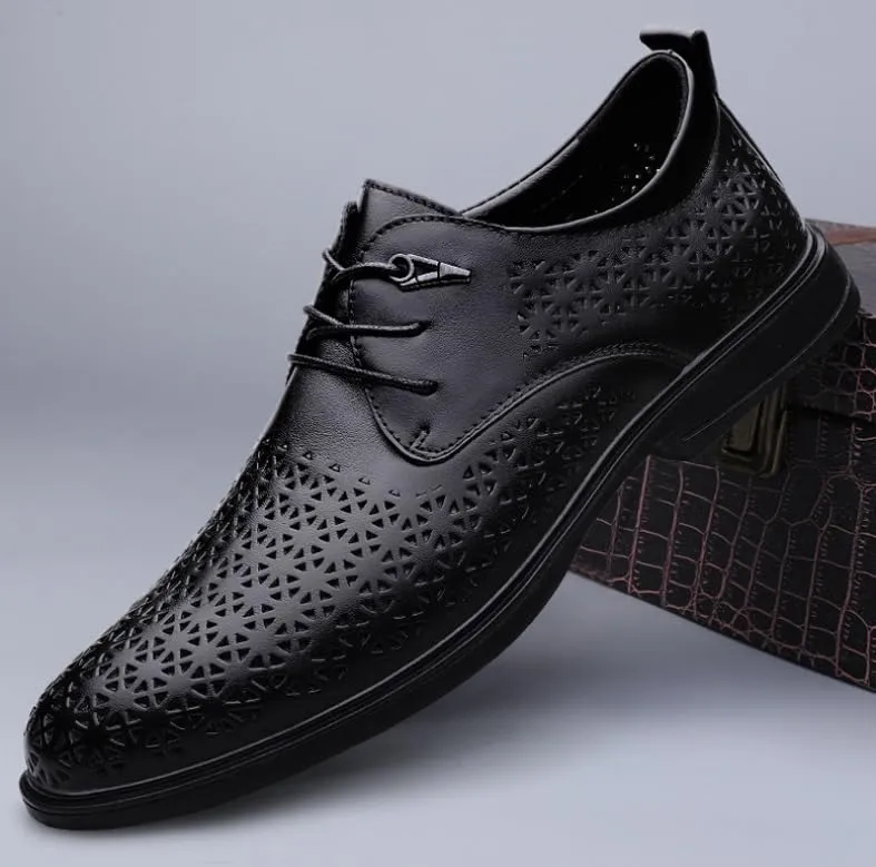 Oxford Shoes for Men Summer Breathable Leather Dress Shoes Casual Pointed Toe Fashion Lace Up Business Wedding Derby Shoes for Men