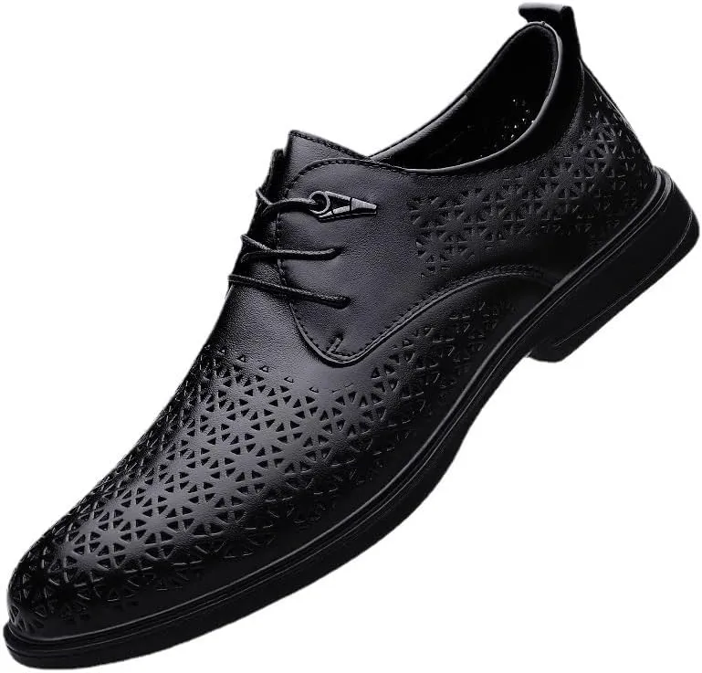 Oxford Shoes for Men Summer Breathable Leather Dress Shoes Casual Pointed Toe Fashion Lace Up Business Wedding Derby Shoes for Men
