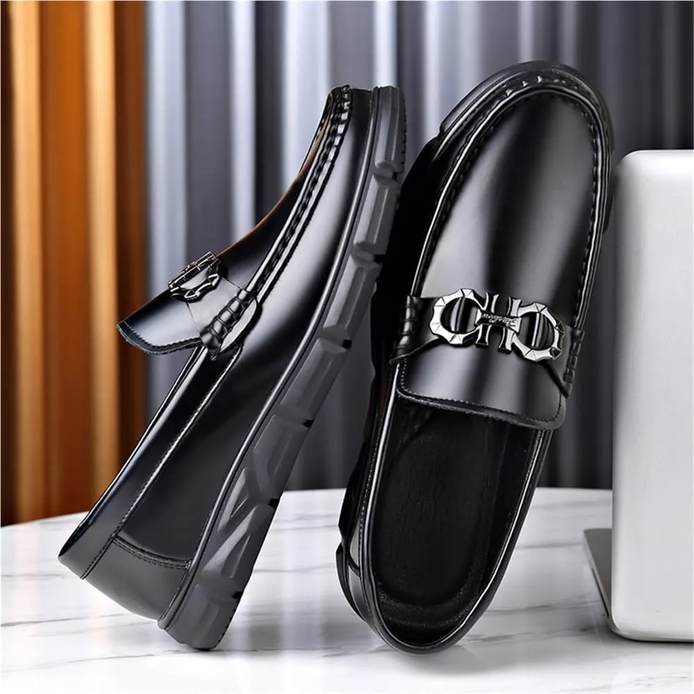 Party Loafers for Men's Suede Vamp Business Solid Color Round Toe Working Anti-Slip Rubber Sole Slip Resistant Block Heel Shoe