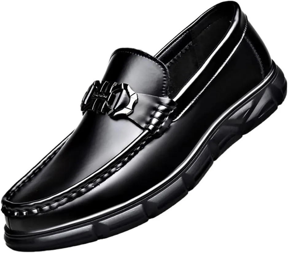 Party Loafers for Men's Suede Vamp Business Solid Color Round Toe Working Anti-Slip Rubber Sole Slip Resistant Block Heel Shoe