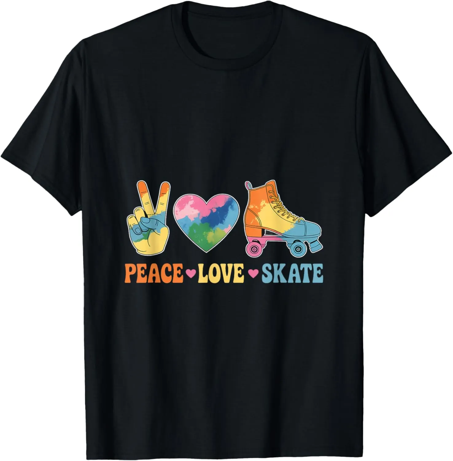 Peace Love Skate Roller Skate Shoes Tie Dye Roller Skating T-Shirt