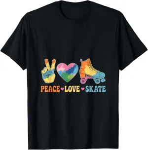 Peace Love Skate Roller Skate Shoes Tie Dye Roller Skating T-Shirt