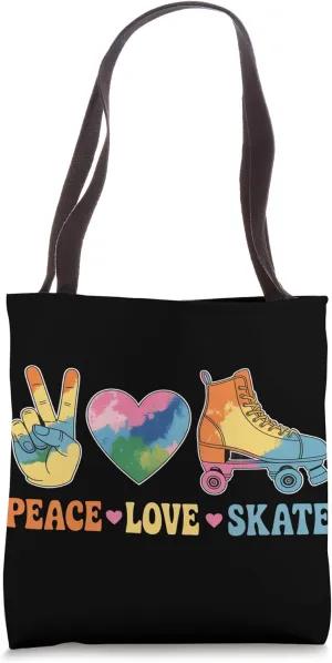 Peace Love Skate Roller Skate Shoes Tie Dye Roller Skating Tote Bag