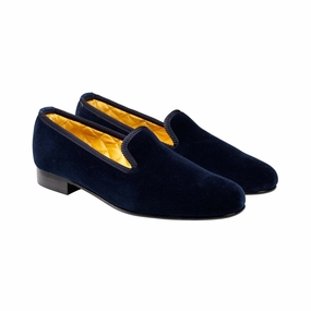 Plain Albert Navy Velvet (Womens) Comfort Slip-On Water-resistant