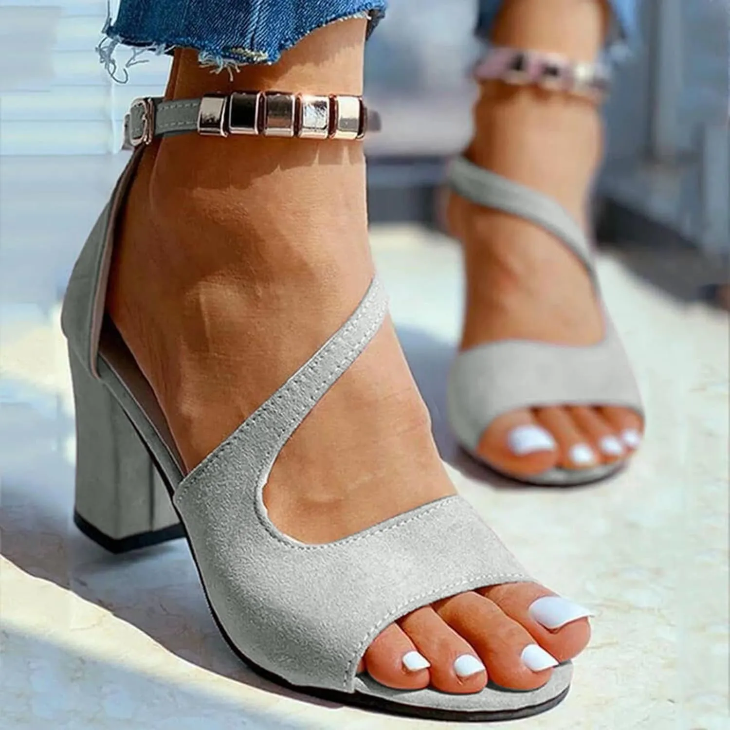 Platform Sandals Women Floral High Block Chunky Heels Casual Ankle Strap Workout Shoes Sexy Dress Dating Shoes
