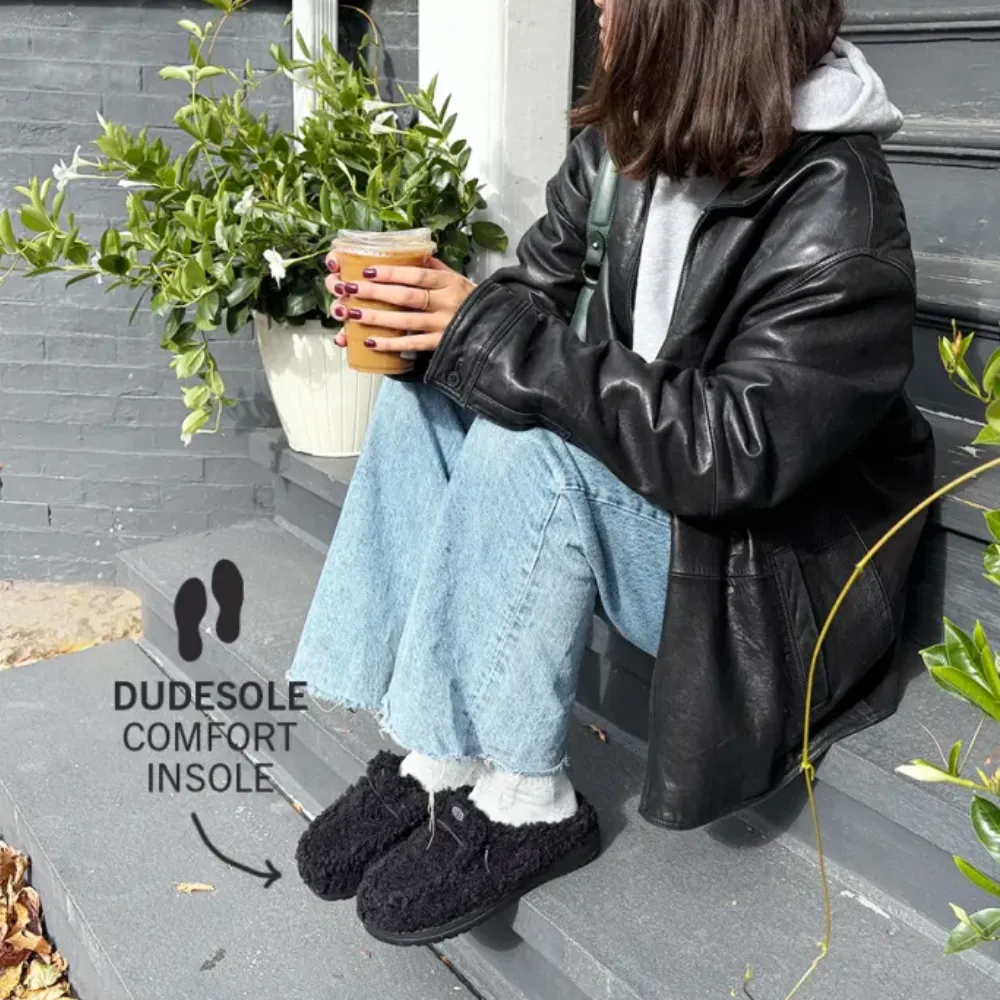 Plush Black Slip On Slippers