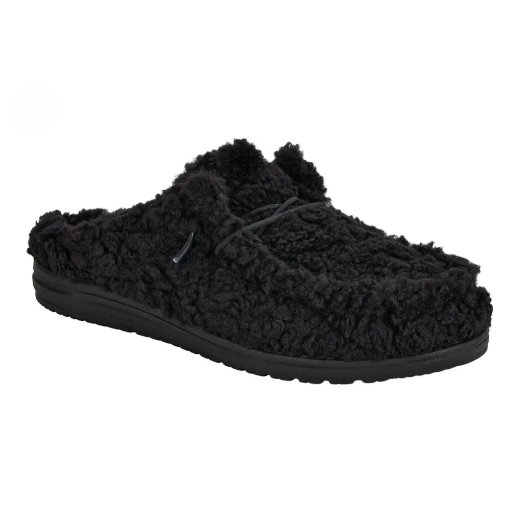 Plush Black Slip On Slippers