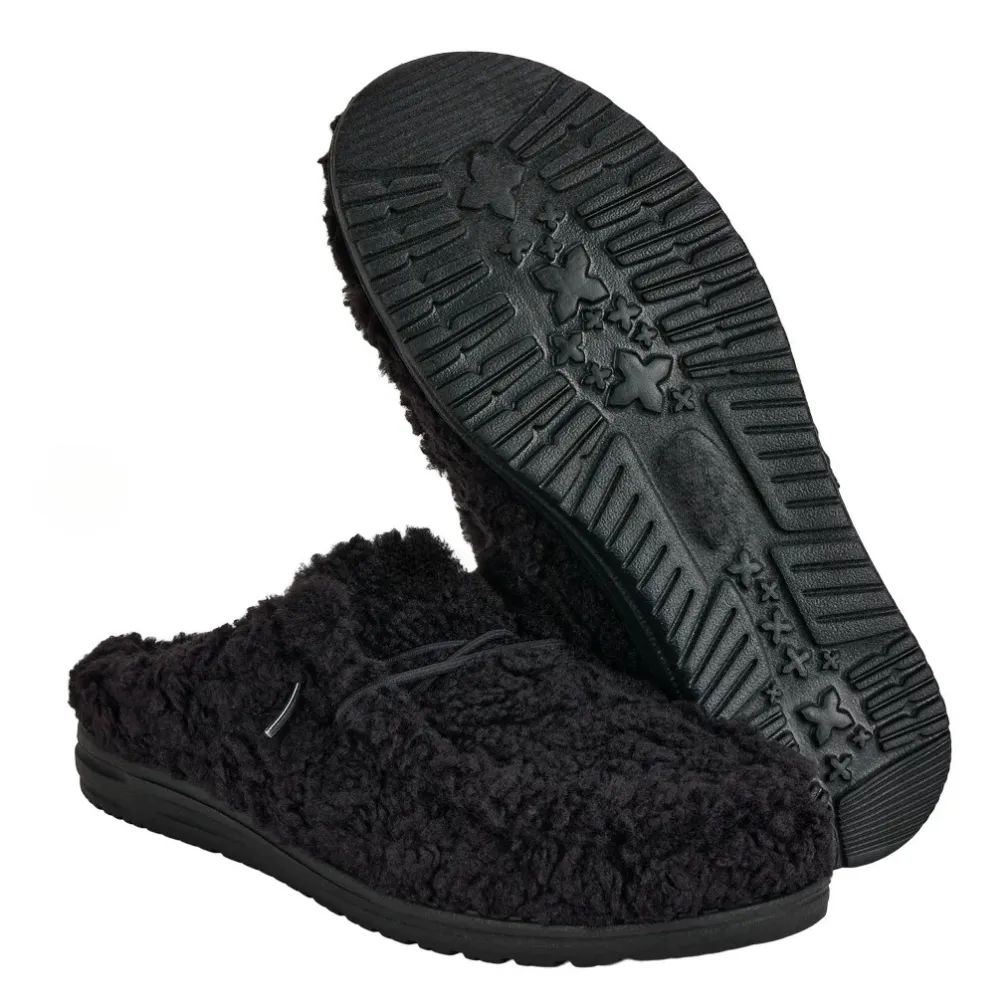 Plush Black Slip On Slippers