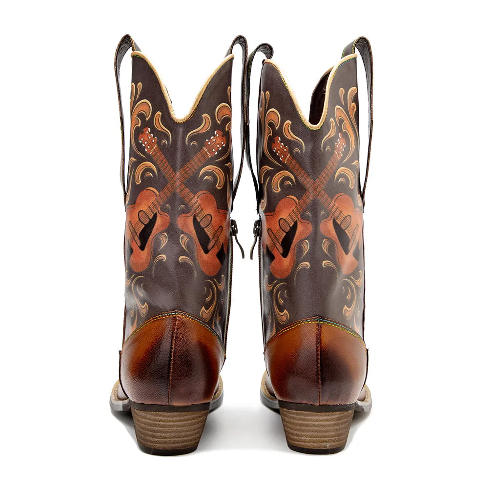 Pointy Leather Mid-Calf Country Western Boots