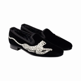 Instant Sandals Silver Leopard Black Velvet