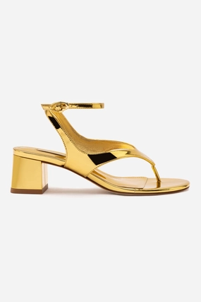 Premium Fit Gaia Block Sandal In Gold Specchio Enhanced Lateral Stability