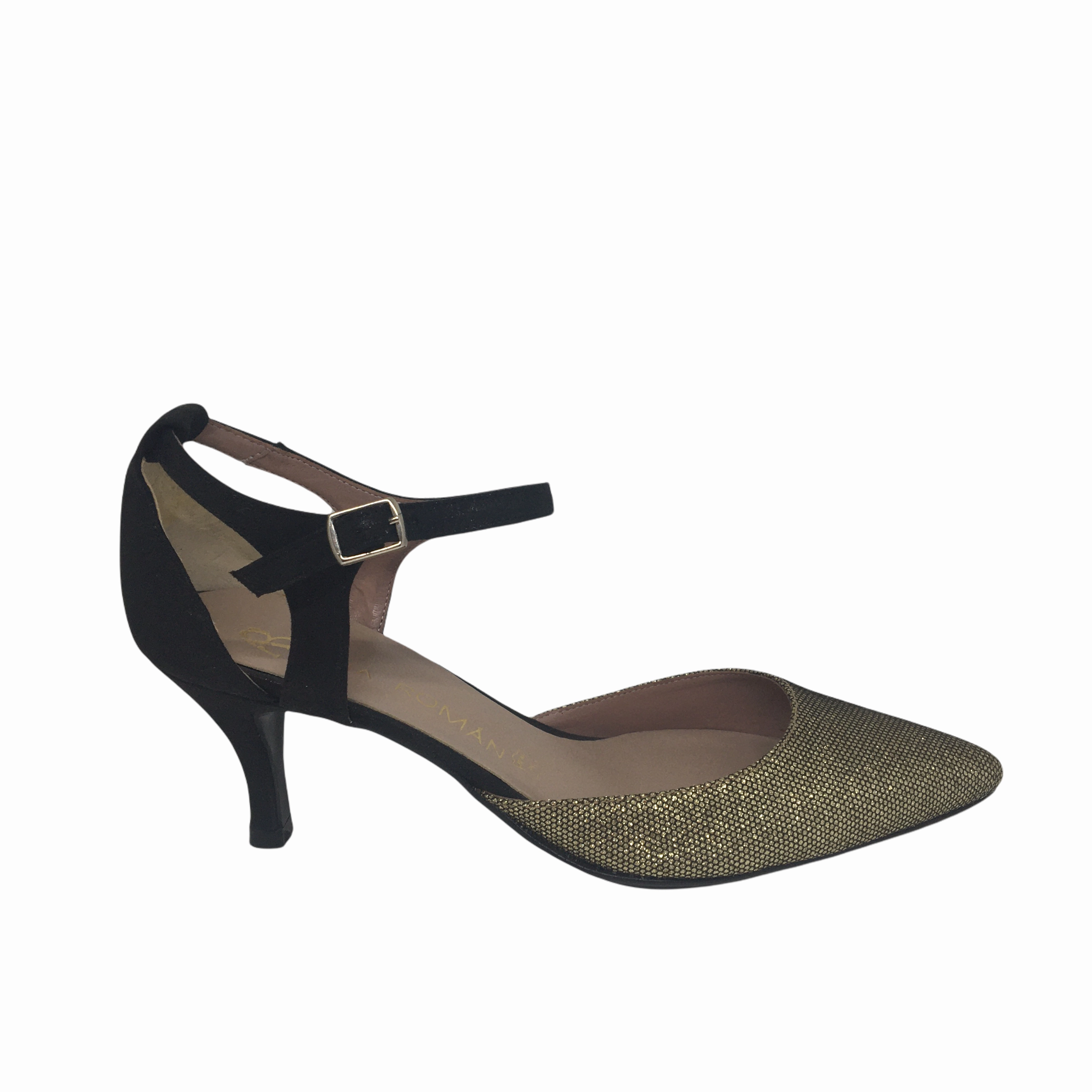 Ana Roman Marilyn Black and Gold Heel Night Glow