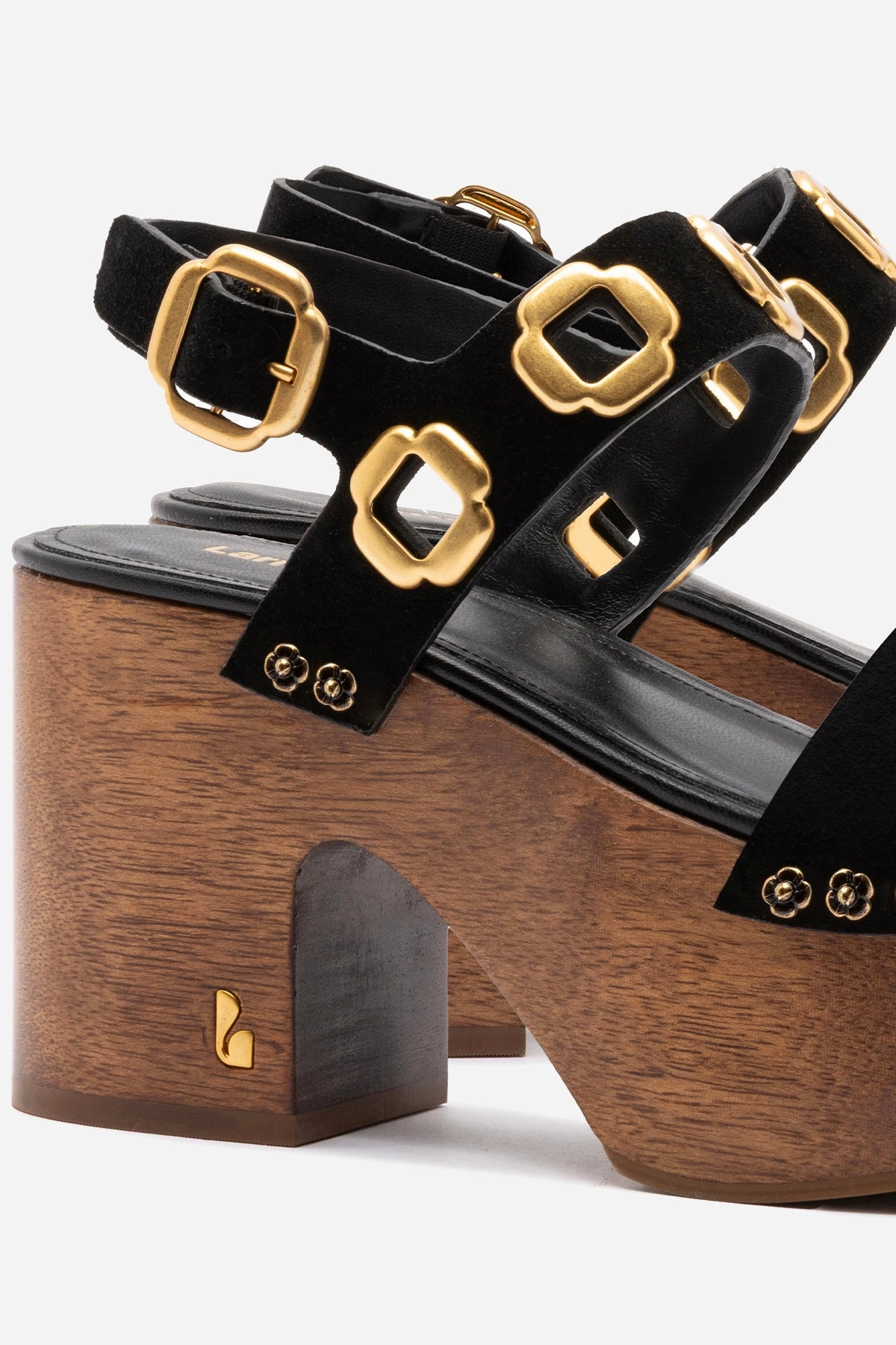 Beaded Quick Release Fastenings Miso Wooden Platform Sandal In Black Suede