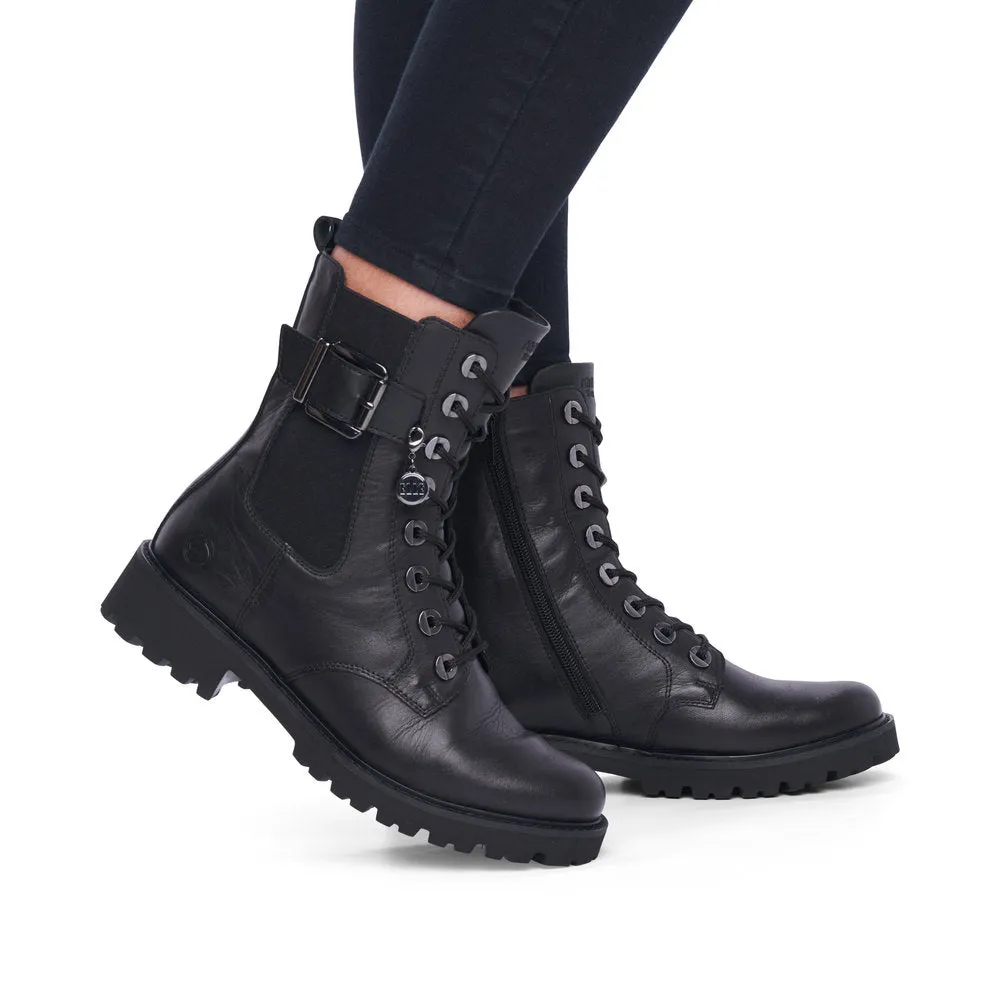 Remonte D8668-00 Ladies Black Leather Zip & Lace Ankle Boots