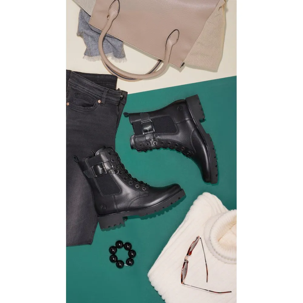 Remonte D8668-00 Ladies Black Leather Zip & Lace Ankle Boots