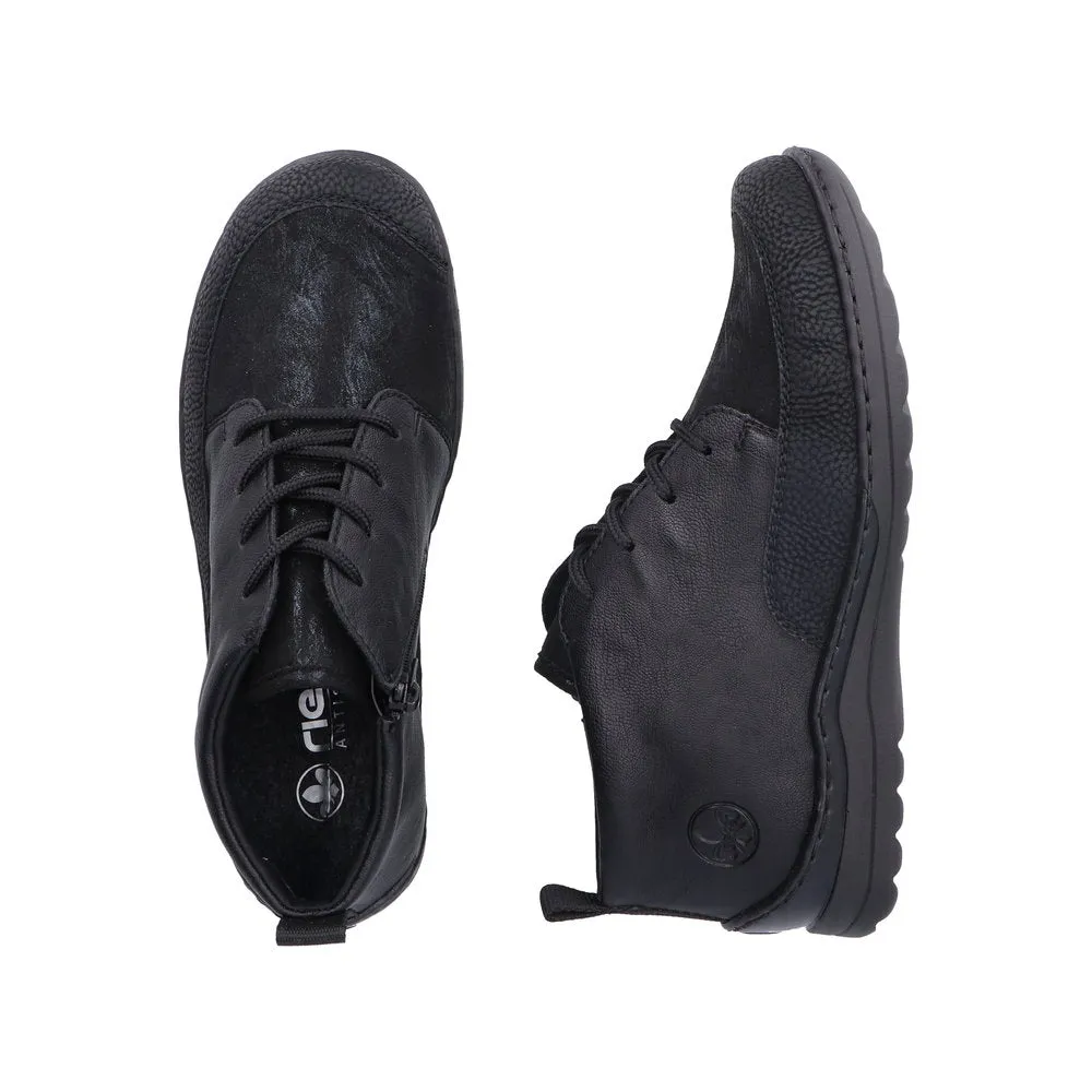 Rieker 48922-00 Ladies Wide Black Zip & Lace Ankle Boots