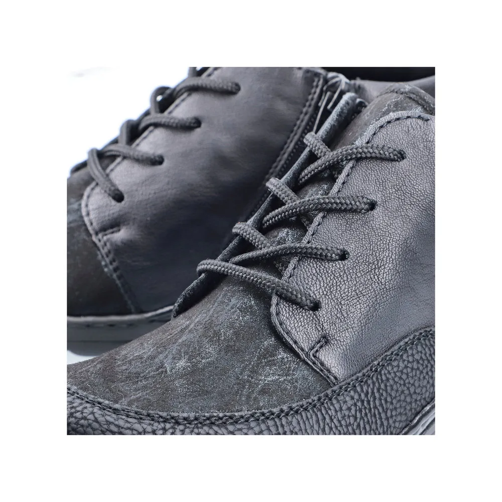 Rieker 48922-00 Ladies Wide Black Zip & Lace Ankle Boots