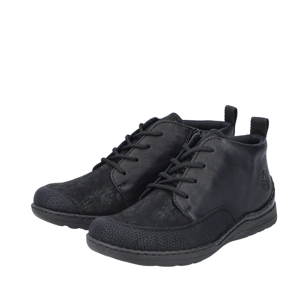 Rieker 48922-00 Ladies Wide Black Zip & Lace Ankle Boots