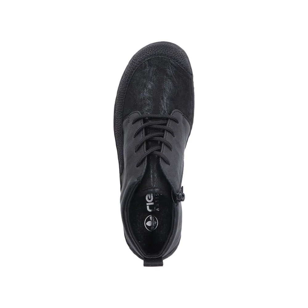 Rieker 48922-00 Ladies Wide Black Zip & Lace Ankle Boots