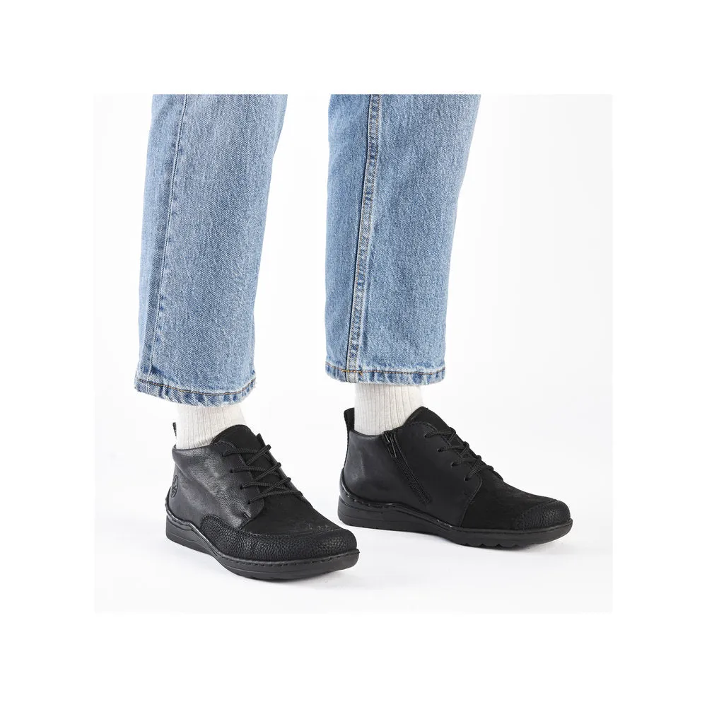 Rieker 48922-00 Ladies Wide Black Zip & Lace Ankle Boots
