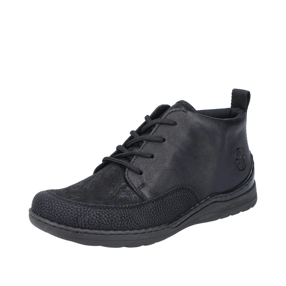 Rieker 48922-00 Ladies Wide Black Zip & Lace Ankle Boots