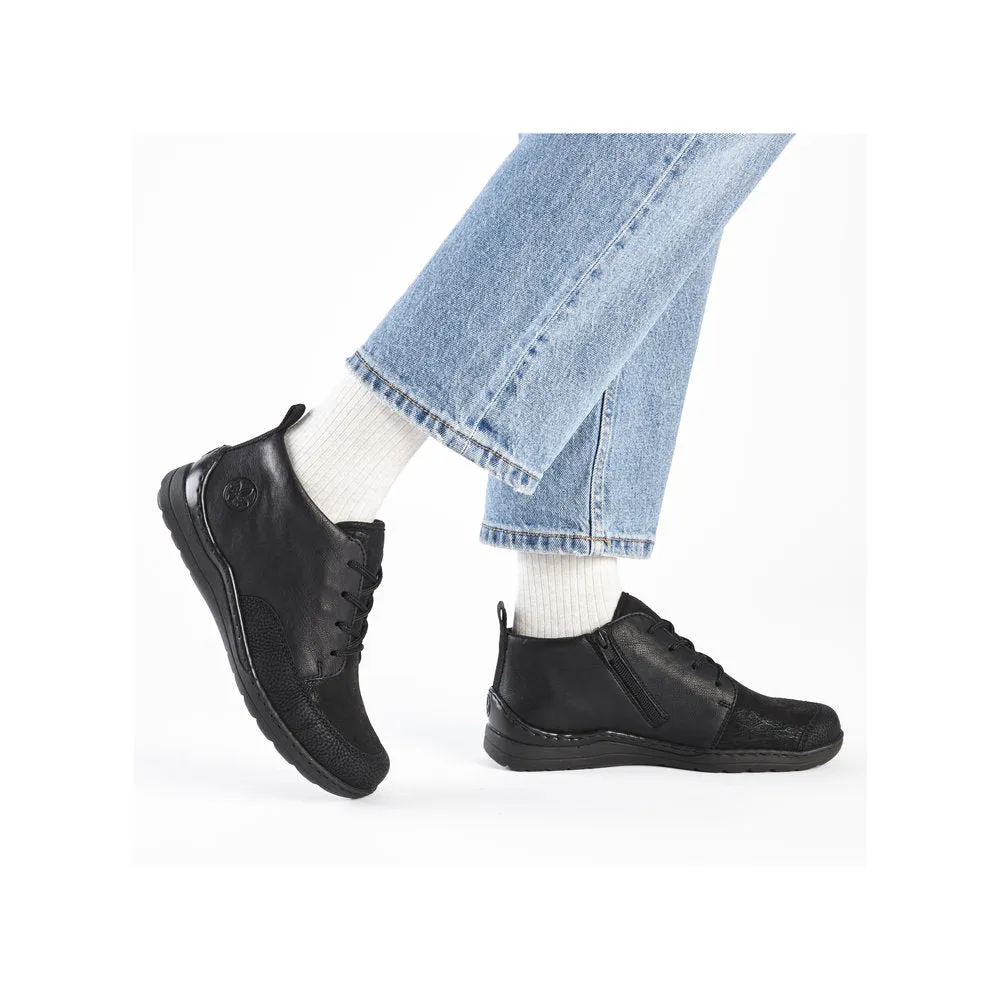 Rieker 48922-00 Ladies Wide Black Zip & Lace Ankle Boots