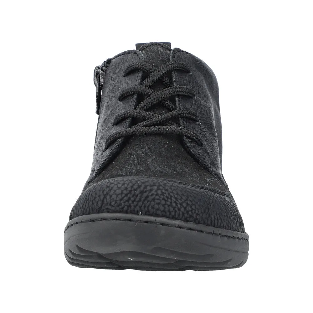 Rieker 48922-00 Ladies Wide Black Zip & Lace Ankle Boots