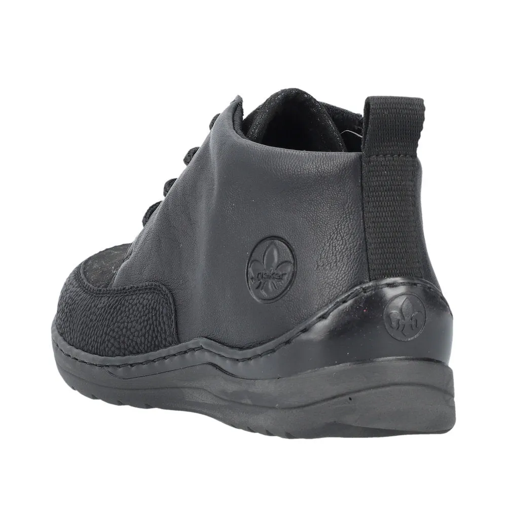 Rieker 48922-00 Ladies Wide Black Zip & Lace Ankle Boots