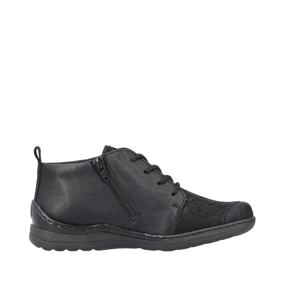 Rieker 48922-00 Ladies Wide Black Zip & Lace Ankle Boots