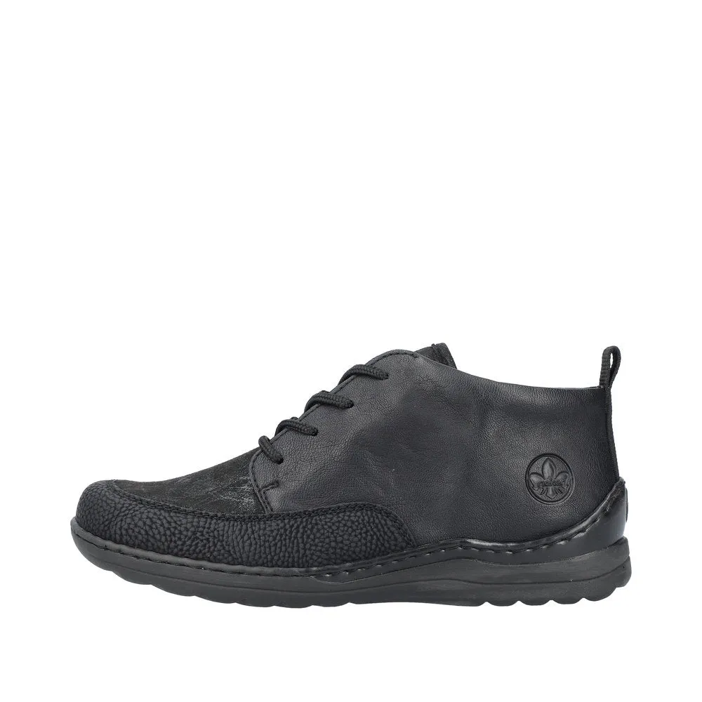 Rieker 48922-00 Ladies Wide Black Zip & Lace Ankle Boots