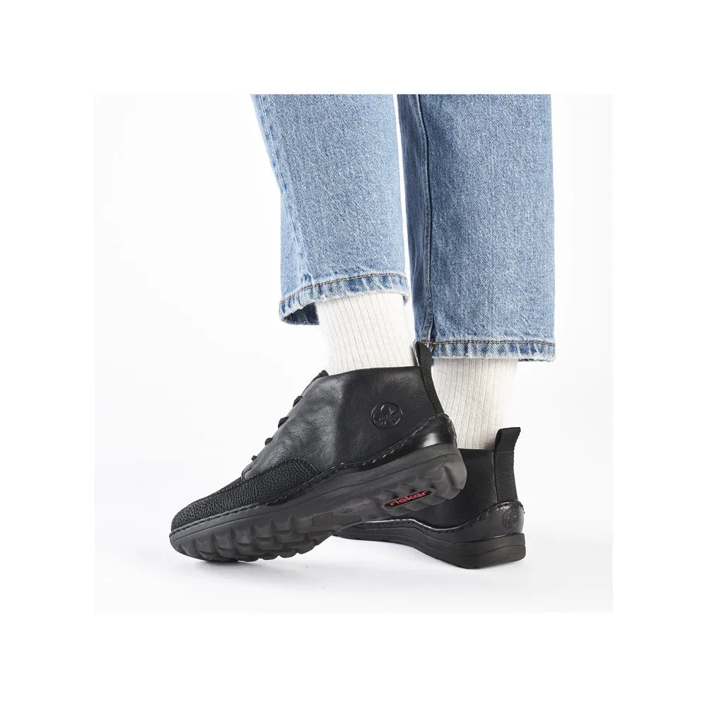 Rieker 48922-00 Ladies Wide Black Zip & Lace Ankle Boots