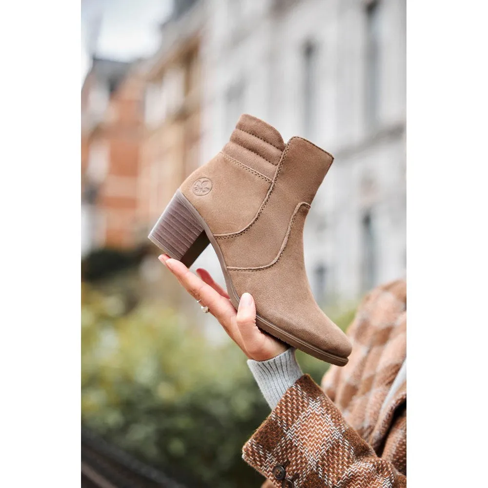 Rieker Y2058-24 Ladies Taupe Suede Side Zip Ankle Boots