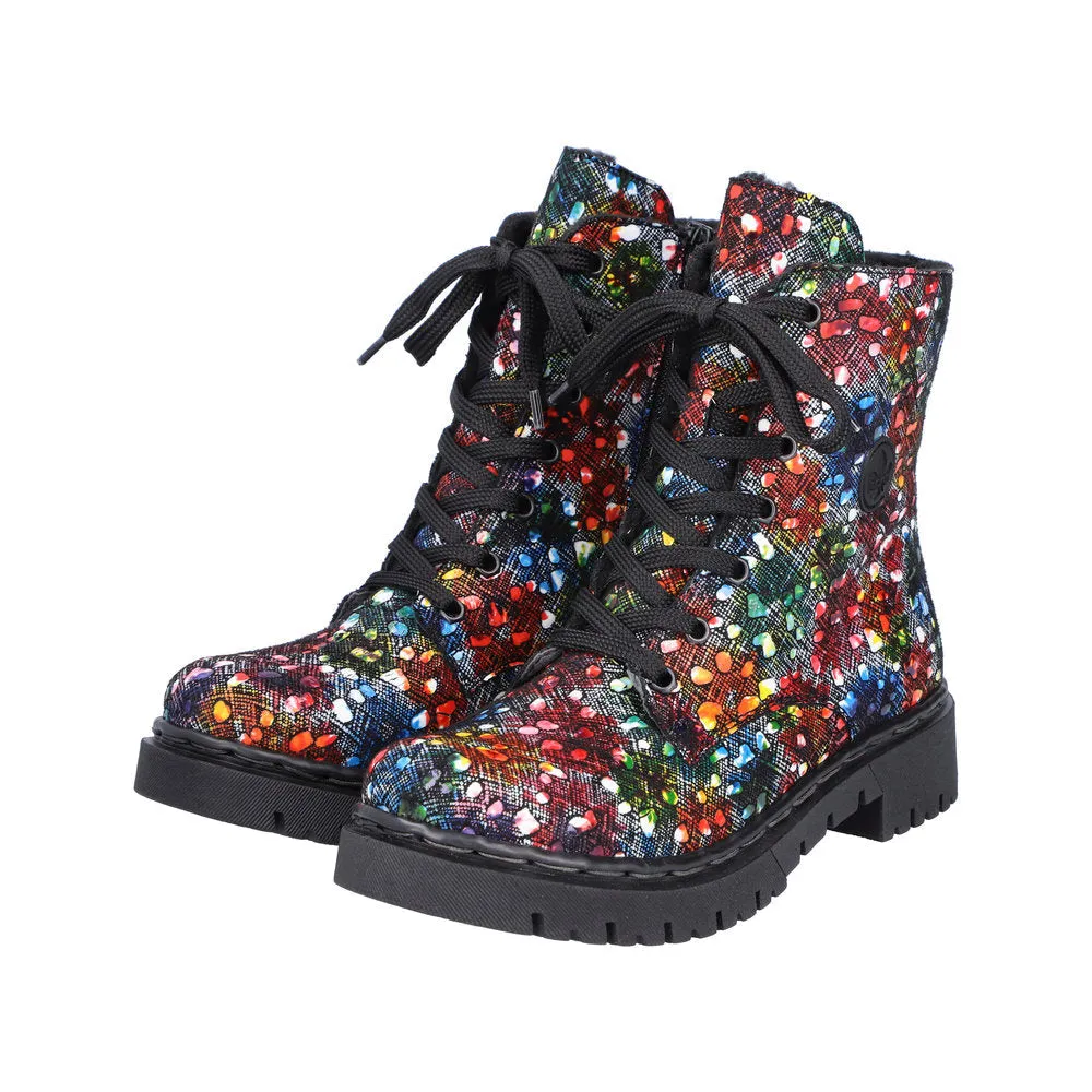 Rieker Y2440-90 Ladies Black Multi Zip & Lace Ankle Boots