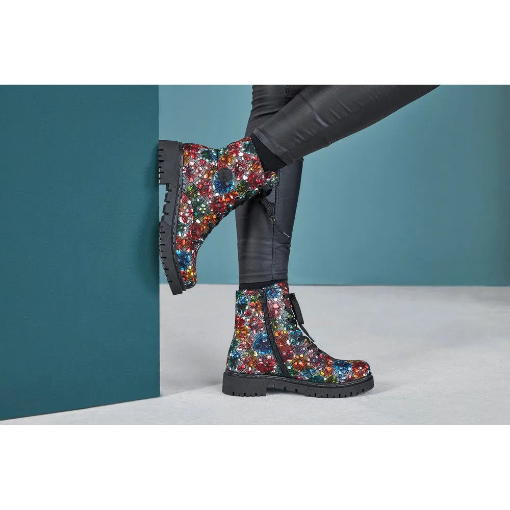 Rieker Y2440-90 Ladies Black Multi Zip & Lace Ankle Boots