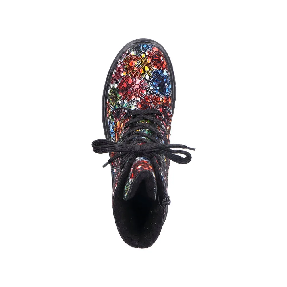 Rieker Y2440-90 Ladies Black Multi Zip & Lace Ankle Boots