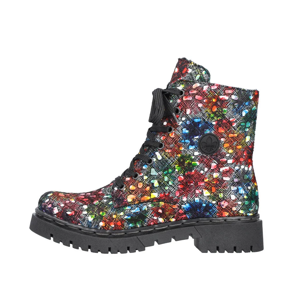 Rieker Y2440-90 Ladies Black Multi Zip & Lace Ankle Boots