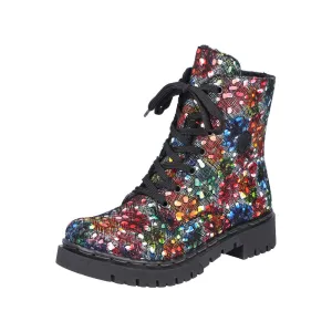 Rieker Y2440-90 Ladies Black Multi Zip & Lace Ankle Boots