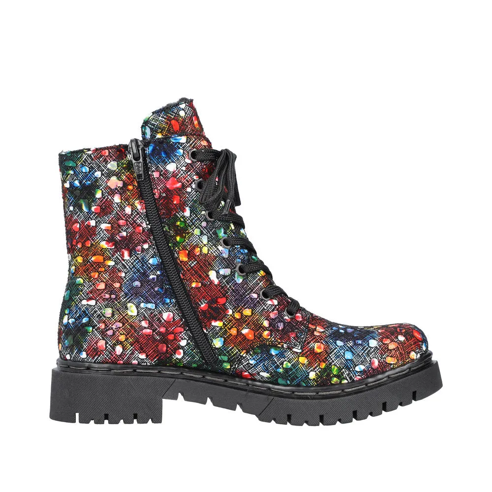 Rieker Y2440-90 Ladies Black Multi Zip & Lace Ankle Boots