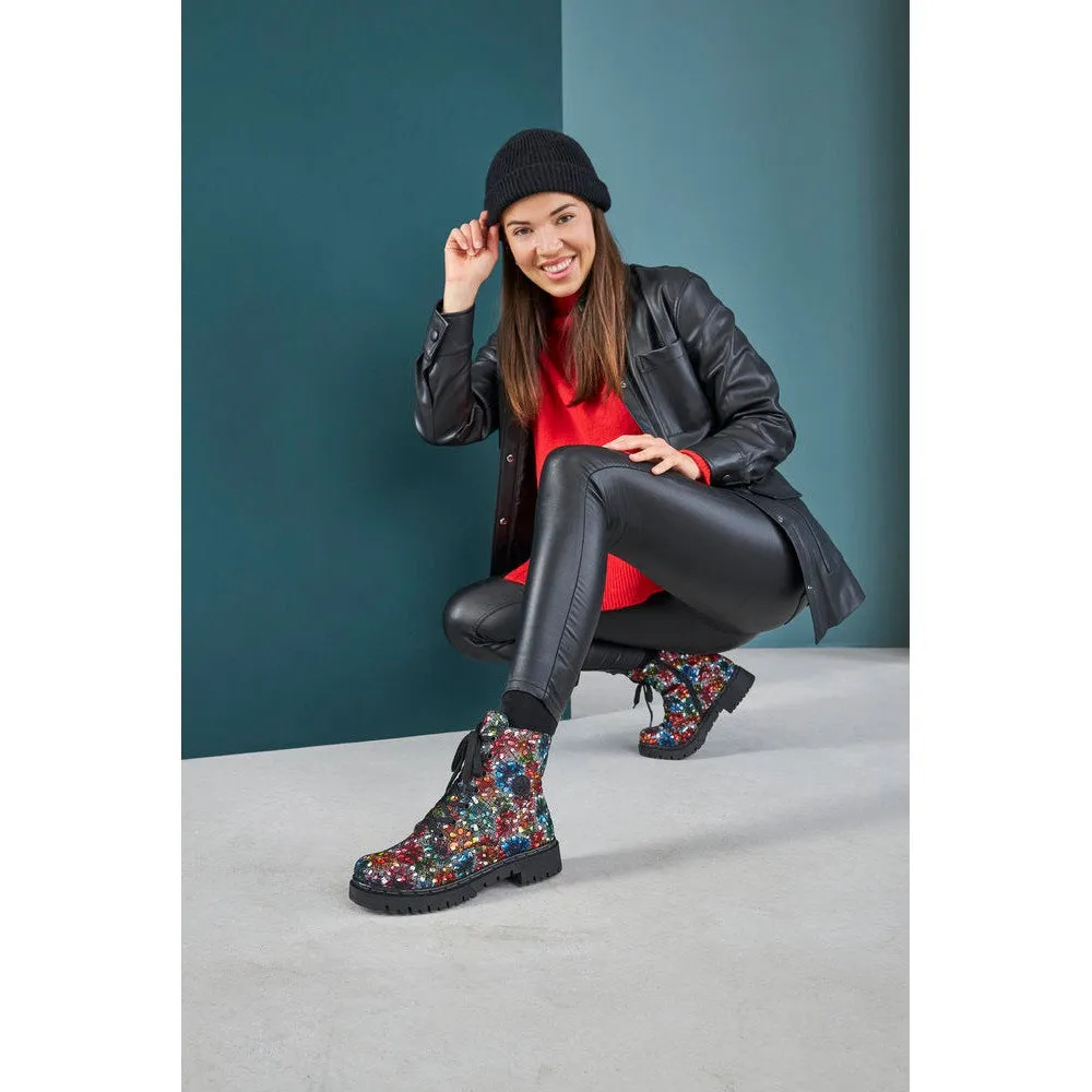 Rieker Y2440-90 Ladies Black Multi Zip & Lace Ankle Boots