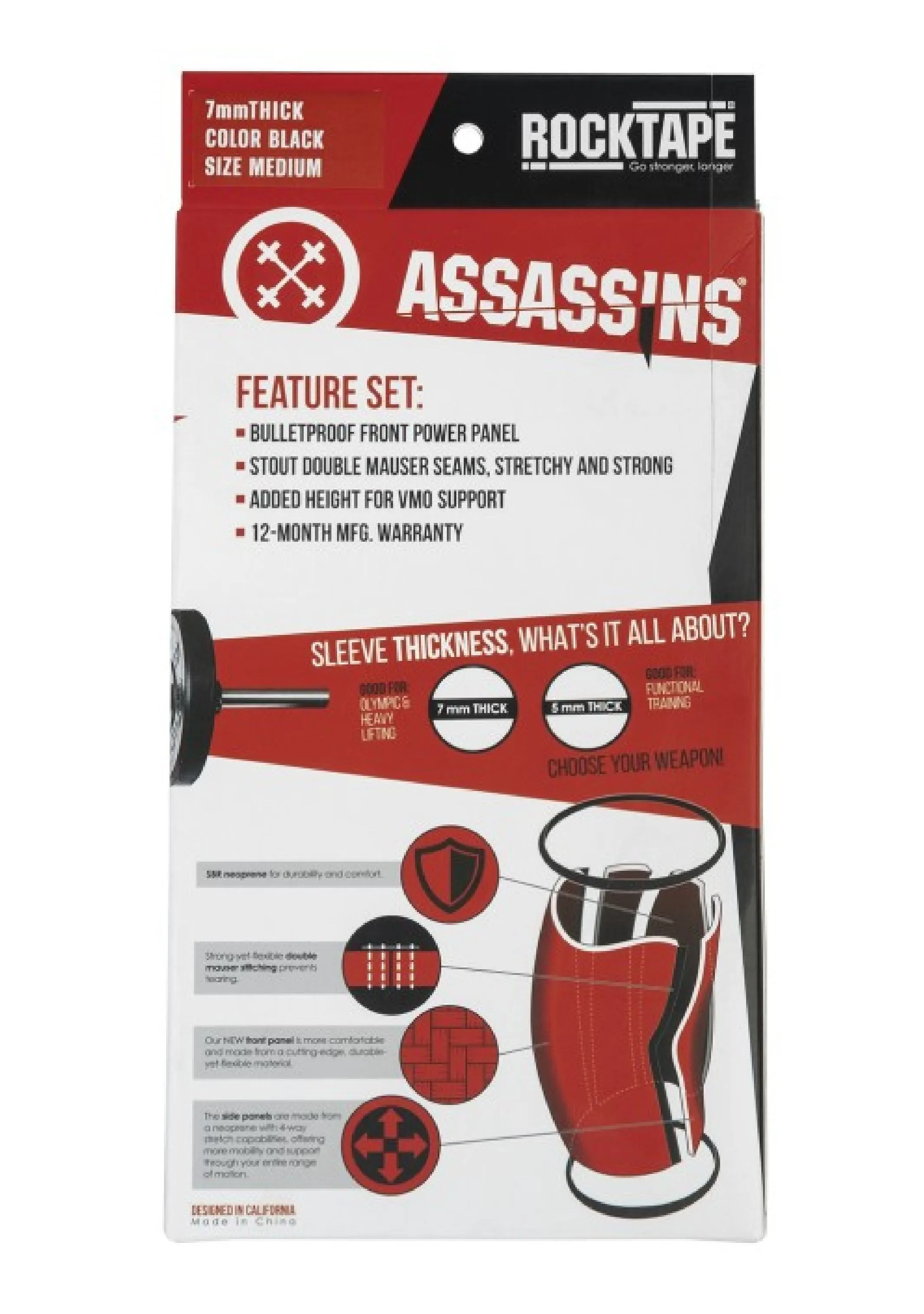 Rocktape Assassins Knee Sleeve 7MM <BR> WHITE MANIFESTO